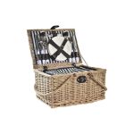 Basket DKD Home Decor wicker Picnic Ceramic Natural Blue Polyester - Image 2