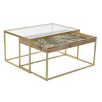 Set of 2 tables DKD Home Decor Golden Natural Wood Metal Crystal 90 x