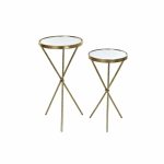 Set of 2 small tables DKD Home Decor Mirror Golden Metal Oriental (35