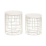 Footrest DKD Home Decor Beige Golden Metal Polyester White Modern (38