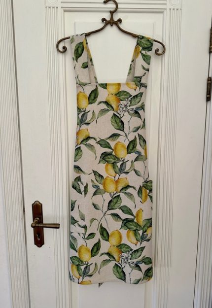 Ladies' Apron with Crossed Straps, Cotton-Linen Mix, Printed | Lemon