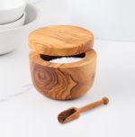 Handmade Olive Wood Salt Cellar with Magnetic Lid - Image 3