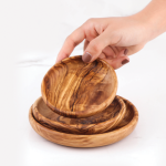 Handcrafted Tunisian Olive Wood Set of 3 Round Dipping Dishes - Image 2