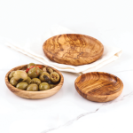 Handcrafted Tunisian Olive Wood Set of 3 Round Dipping Dishes - Image 3