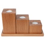 Three Square Oiled Oak Candlesticks with Tray - Image 3
