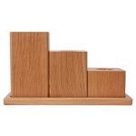Three Square Oiled Oak Candlesticks with Tray - Image 4