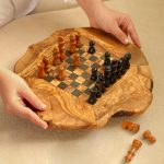 Handmade Olive Wood Chess Set with a Rustic Wobbly Board - Image 2