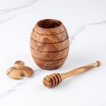Rustic Olive Wood Honey Jar & Dipper – Hand-Carved - Image 2