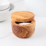 Handmade Olive Wood Salt Cellar with Magnetic Lid - Image 2