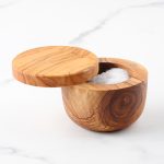 Handmade Olive Wood Salt Cellar with Magnetic Lid - Image 4