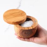 Handmade Olive Wood Salt Cellar with Magnetic Lid - Image 5