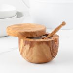 Handmade Olive Wood Salt Cellar with Scoop and Magnetic Lid - Image 2