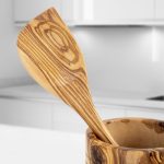 Handmade Olive Wood Kitchen Utensils Set of 5 with Wooden Holder - Image 3