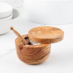 Handmade Olive Wood Salt Cellar with Scoop and Magnetic Lid - Image 3