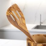 Handmade Olive Wood Kitchen Utensils Set of 5 with Wooden Holder - Image 5