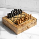 Handcrafted Square Olive Wood Chess Set with One Large Drawer - Image 2