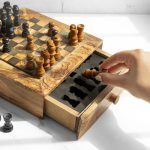 Handcrafted Square Olive Wood Chess Set with One Large Drawer - Image 3