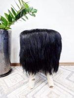 Birch wood & Black Sheepskin Ottoman - Image 2